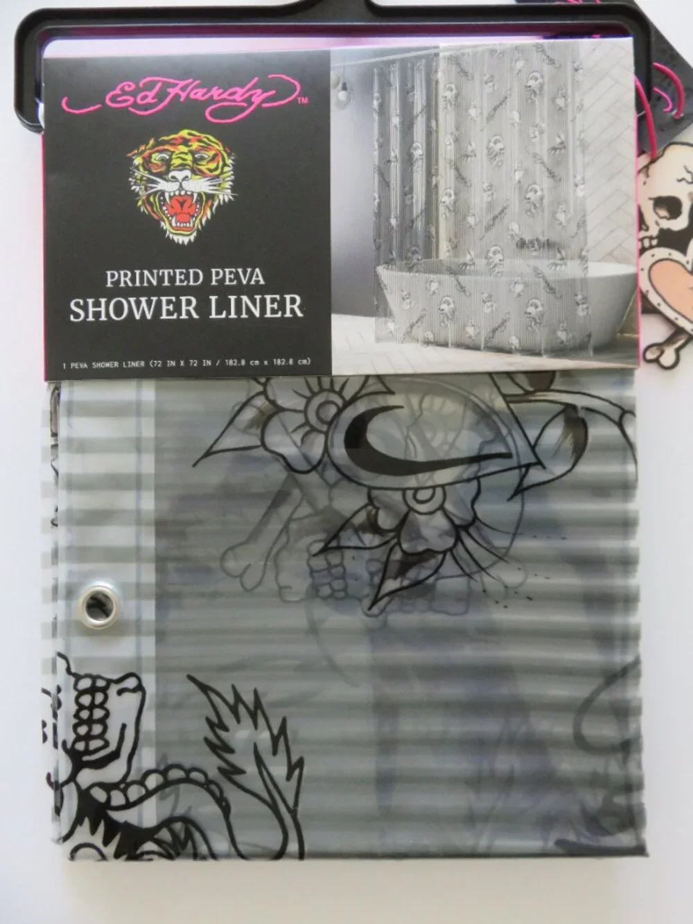 (#143) Ed Hardy Shower Curtain Liner 72x72 Tattoo Printed PEVA